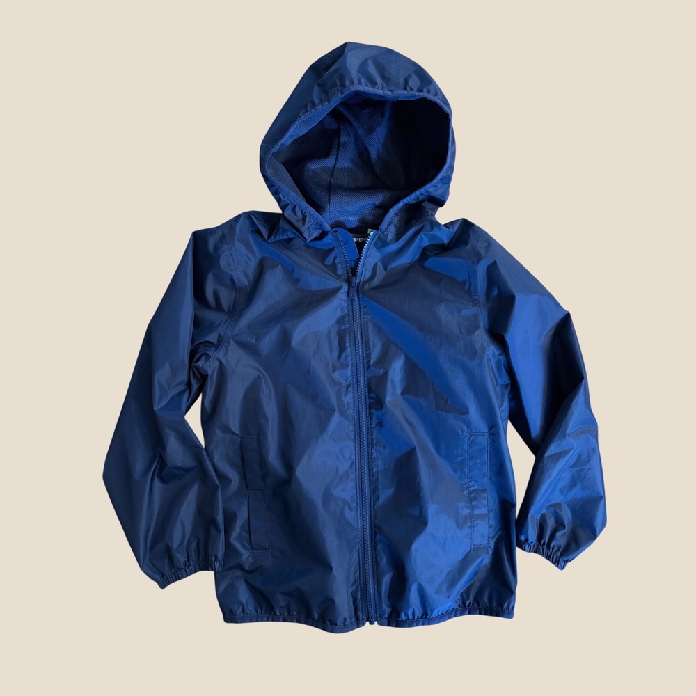 Lands End Kids Windbreaker Jacket Deep Sea Navy Blue Hooded Mesh Lined Sz Medium